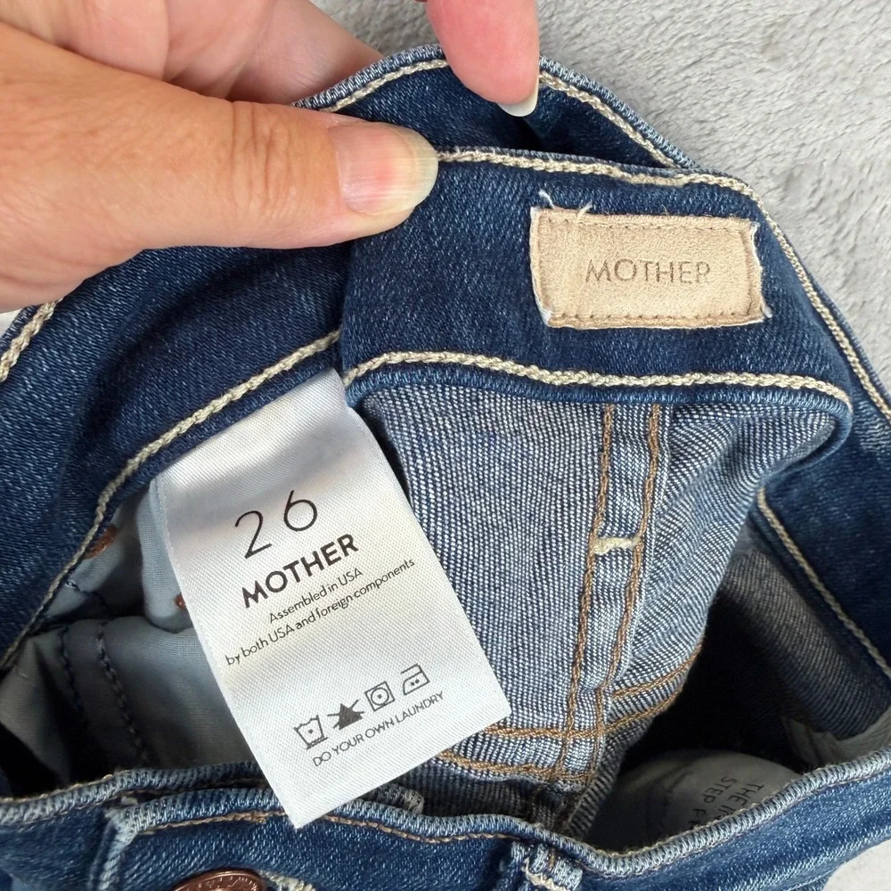 Mother Denim High Rise Straight Leg‎ Jeans Blue Raw Chewed Hem Size 26